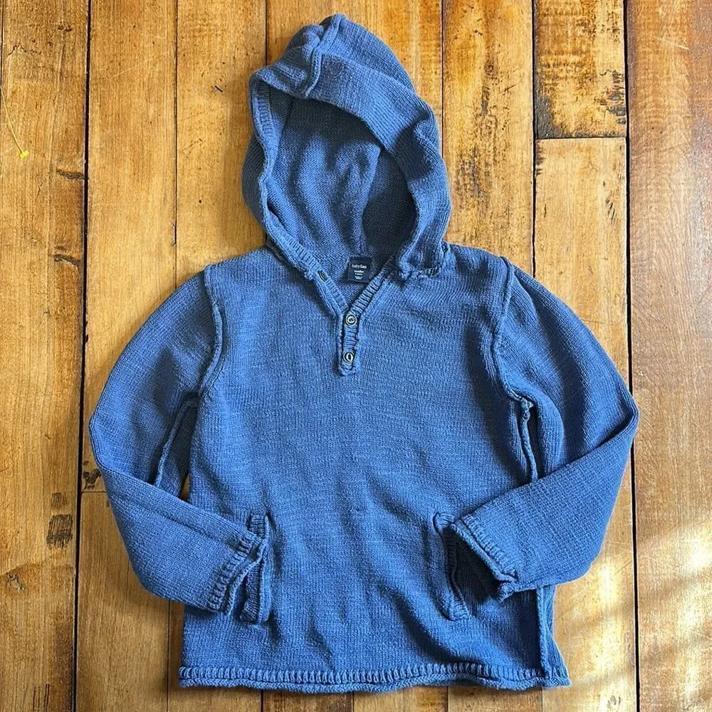 Gap Sweater size 5 Knit Hooded cotton blue pullover unisex Cotton